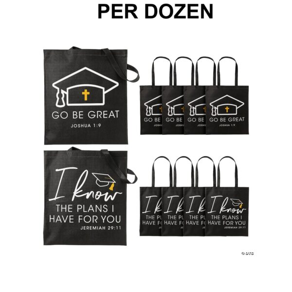 15" x 17" Large Religious Graduation Black Nonwoven Tote Bags - 12 Pc.